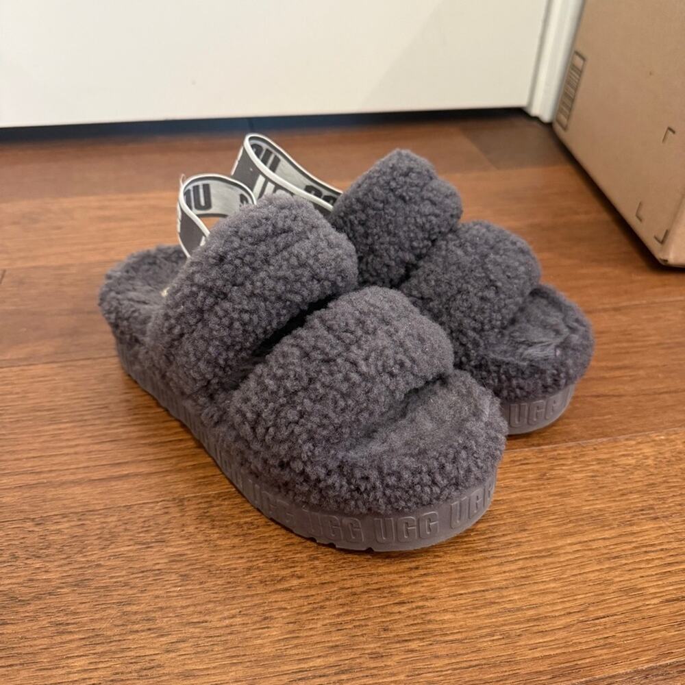 UGG Fluffy Platform Sandals in Charcoal